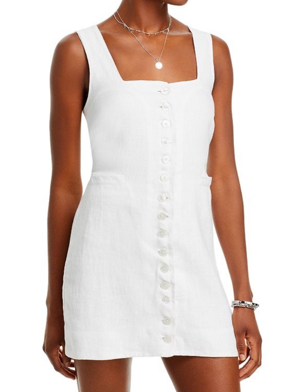Faithfull the Brand White Square-Neck Button Mini Dress Marina